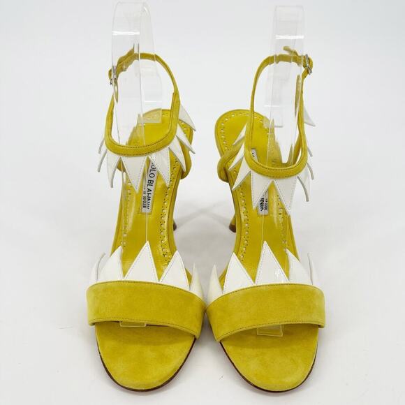 Manolo Blahnik Artaserse 105 Leather-trimmed Suede Sandals In Yellow IT 37.5 - Picture 6 of 12